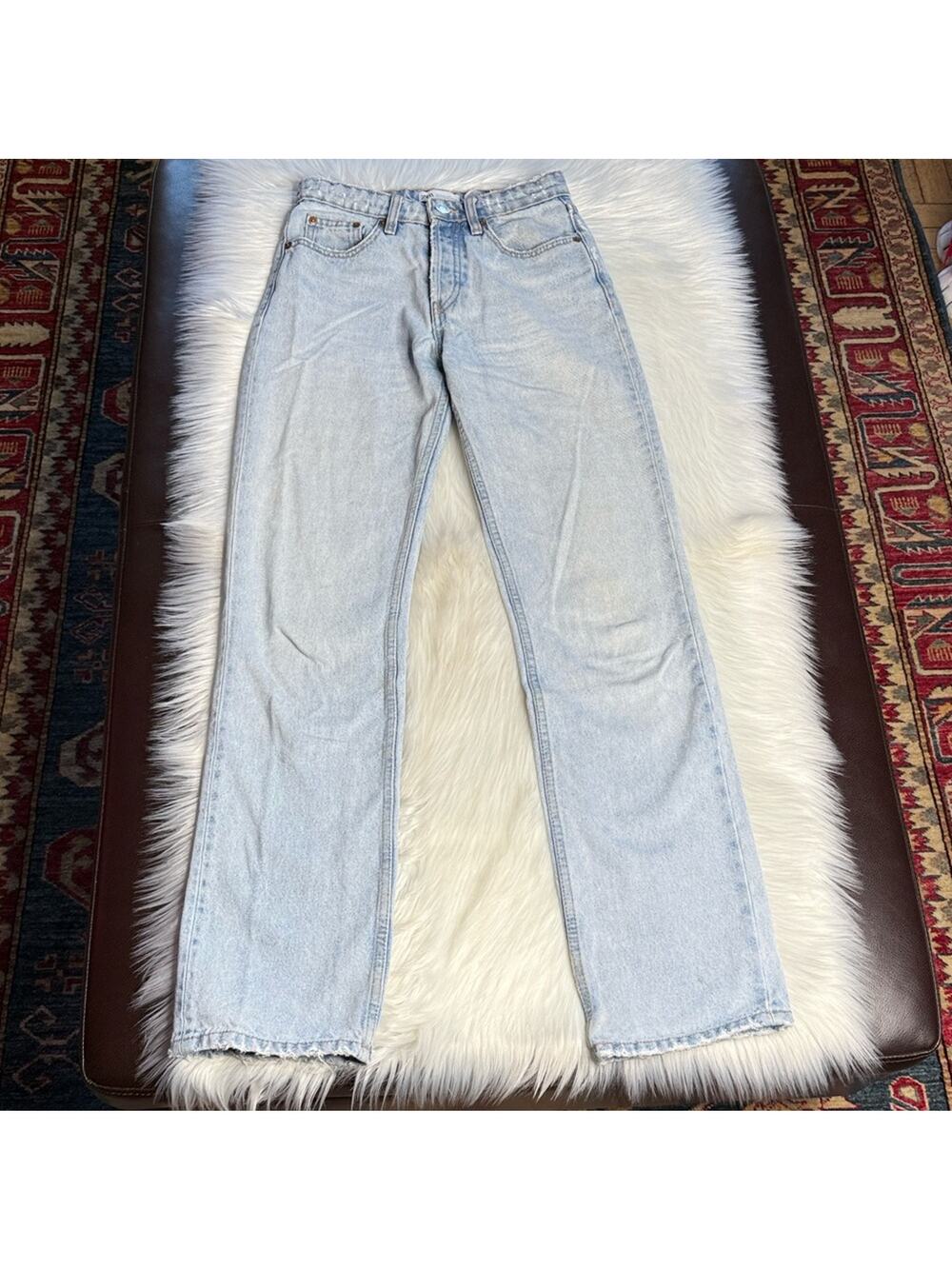 Zara Light Wash High Rise Straight Leg Jeans